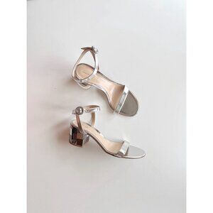 GIANVITO ROSSI Silver Leather Mirrored Block Heel Wraparound Sandals, Size 40